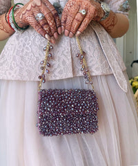 Kiyara Mauve Suede Crystal Embellished Mini Bag