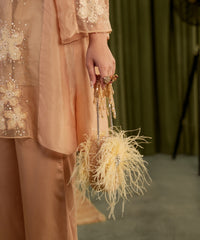 Kiraz Golden Suede Embellished Clutch - House of Kosha