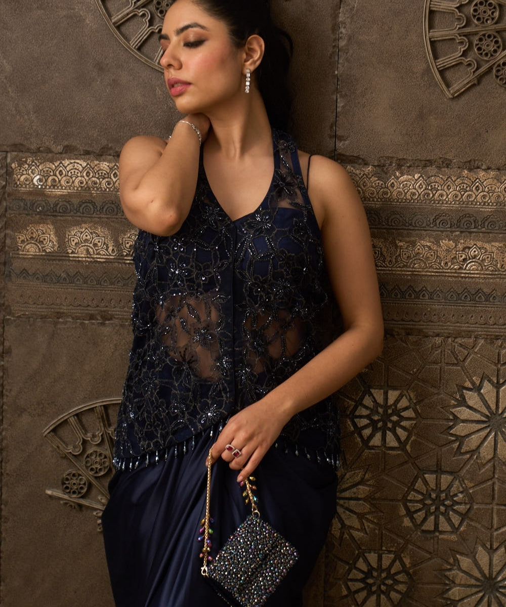Kiyara Metallic Suede Crystal Embellished Mini Bag