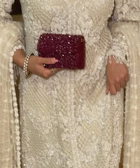 Kiyara Maroon Suede Crystal Embellished Mini Bag