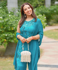 Chloe Ivory Suede Clutch With Big Pearl Hanging