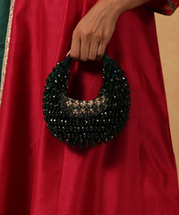 Alara Green Suede Embellished Hobo Bag- House of Kosha -1