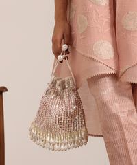 Aurelia Pink Suede Embellished Potli- House of Kosha -2