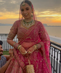 Rania Gold & Pink  Georgette Embellished Cylinder Mini Bag