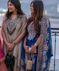 Rania Gold & Pink  Georgette Embellished Cylinder Mini Bag