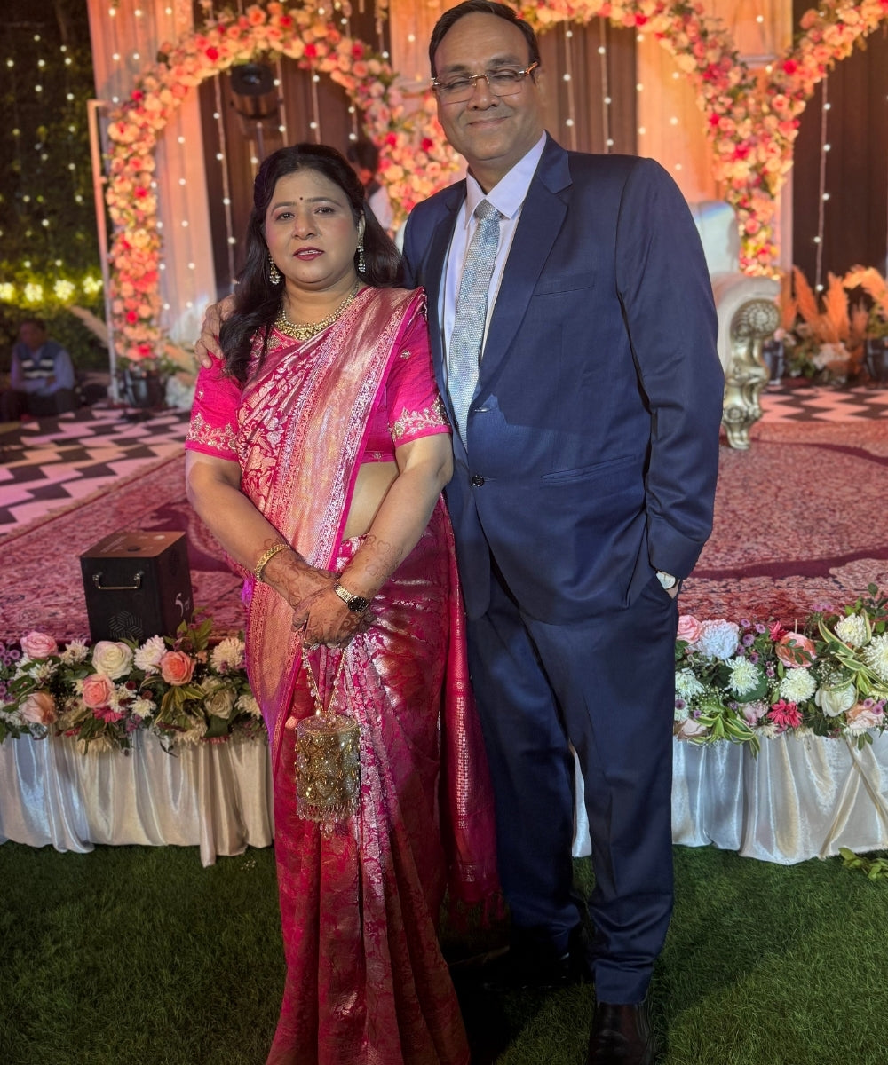 Rania Gold & Pink  Georgette Embellished Cylinder Mini Bag