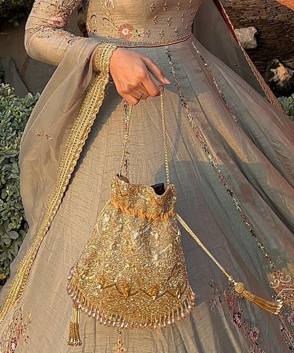 Sunheri Gold and Silver Georgette Embellished Potli