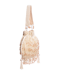 Nayera Ivory Suede Pearl Potli with Crystals
