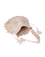 Nayera Ivory Suede Pearl Potli with Crystals