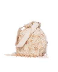 Nayera Ivory Suede Pearl Potli with Crystals