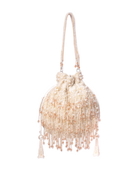 Nayera Ivory Suede Pearl Potli with Crystals
