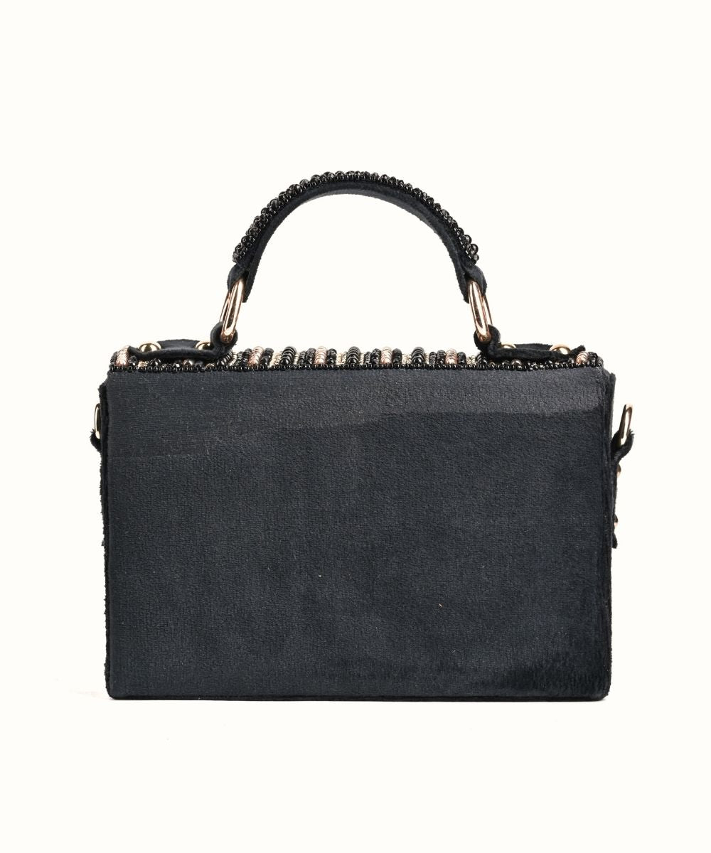 Symphony Black Suede Embellished Box Bag