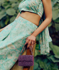 Kiyara Mauve Suede Crystal Embellished Mini Bag
