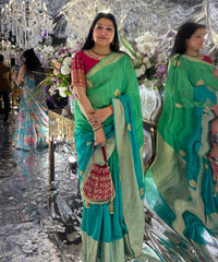 Rida Magenta Suede Gota Mirror Embellished Potli