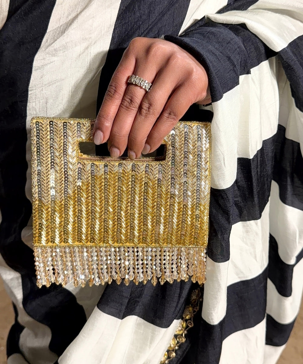Ayla Gold & Silver Suede Embellished Clutch